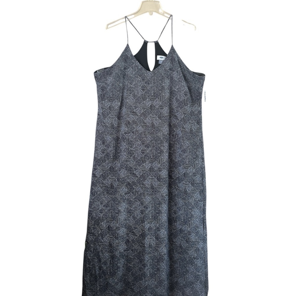 Old Navy Maxi Dress Black and Gray Geometric Design Thin Straps Fully Lined XL